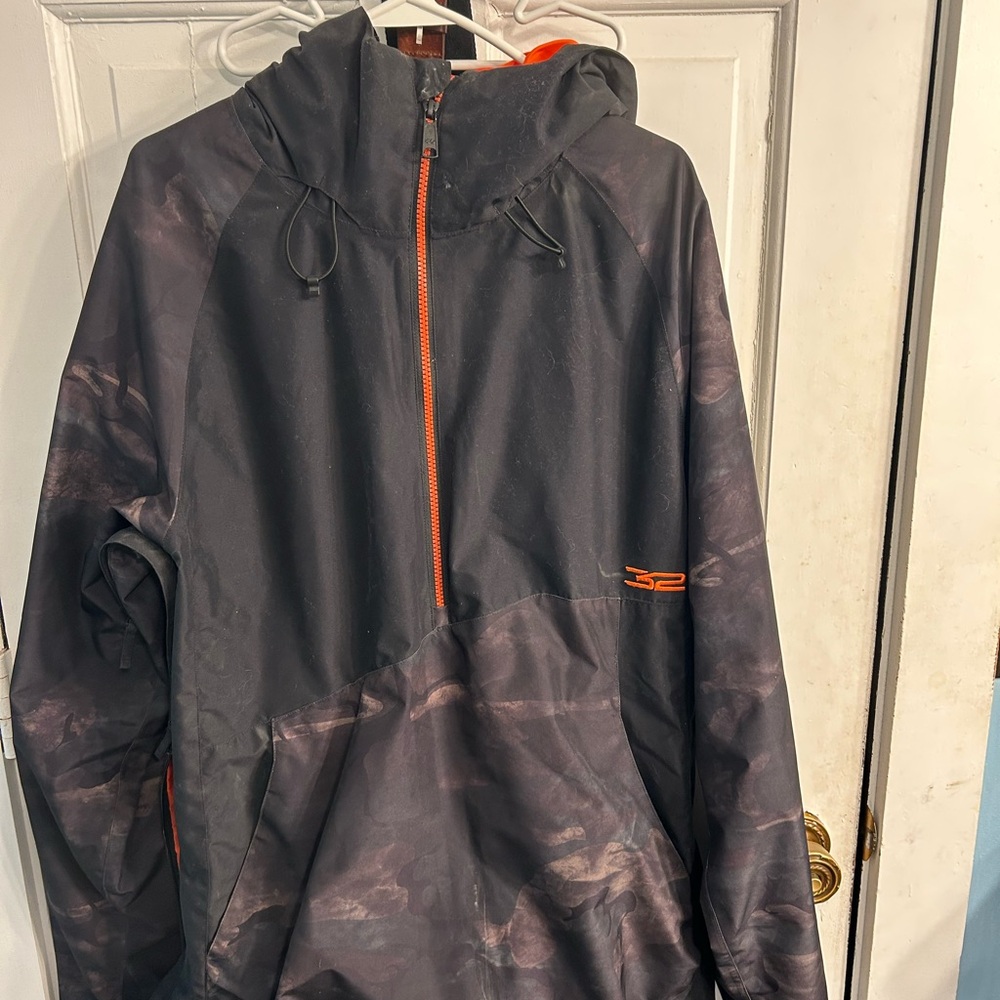 32 Black/Orange/ Camo Hooded Anorak Jacket